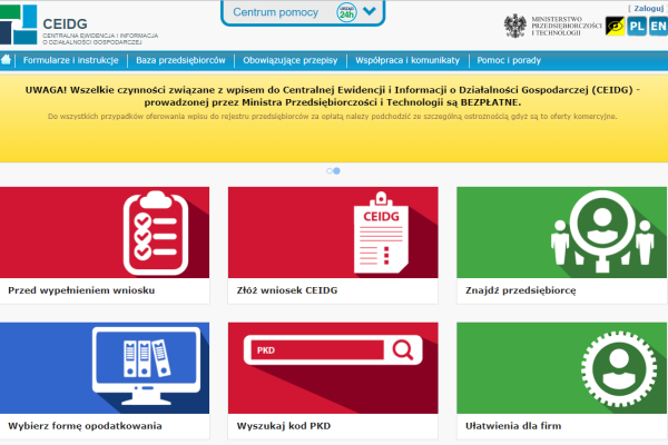 System Centralnej Ewidencji i Informacji o Działalności Gospodarczej (CEIDG)